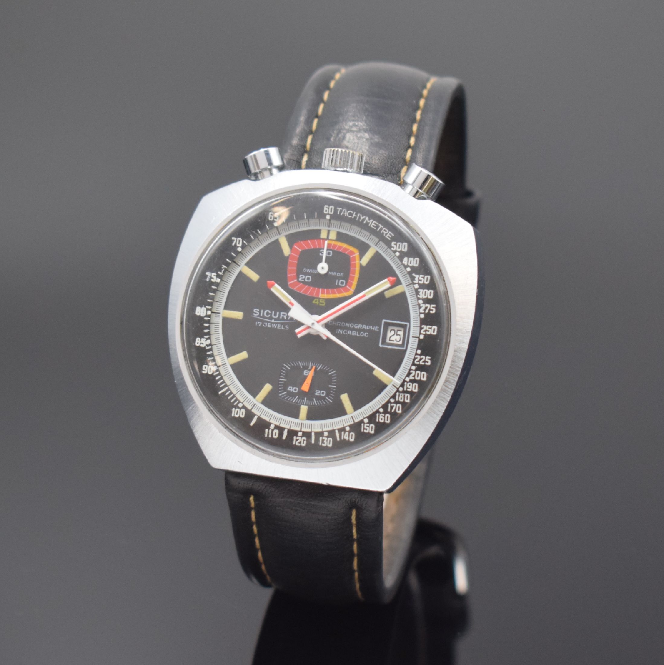 Sicura Bullhead Stainless steel Black 1975 Germany Clocks part