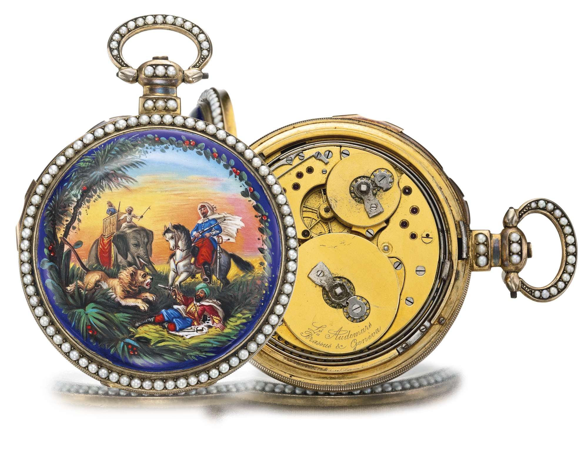 Jules-Louis Audemars Silver and Gilt-metal and Enamel and Pearl