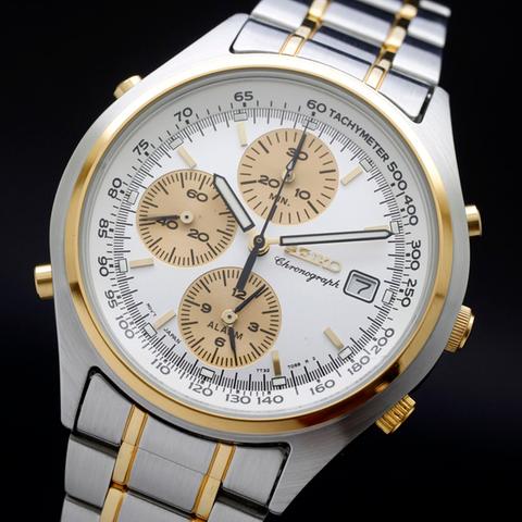 SEIKO クロノグラフ 7T32-7C60 Seiko 7T32-7C60 Quartz Alarm Chronograph Gold Panda dial ~38mm
