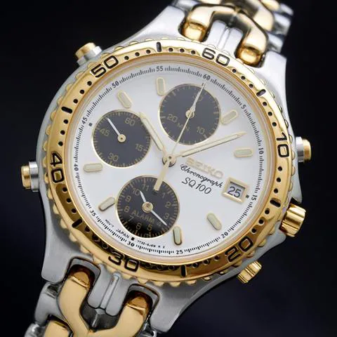 Seiko Vintage Collectible 7T32 6G20 Alarm Chrono 2 Tone Mens hotsell Watch