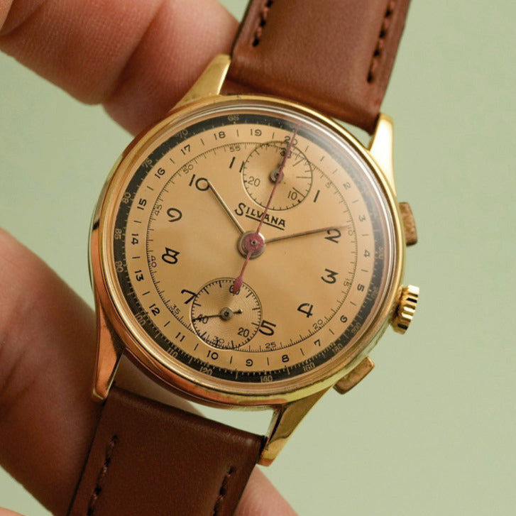 Montre Ancienne Chronographe VENUS 170 - Mécanique à Remontage Manuel - Cadran Beige - Vintage Collection