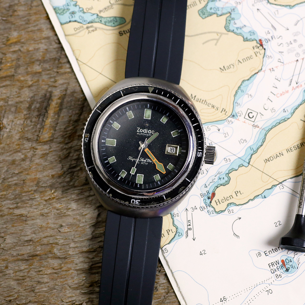 Zodiac Super Sea Wolf 722 936 Stainless steel stardust patina 1970