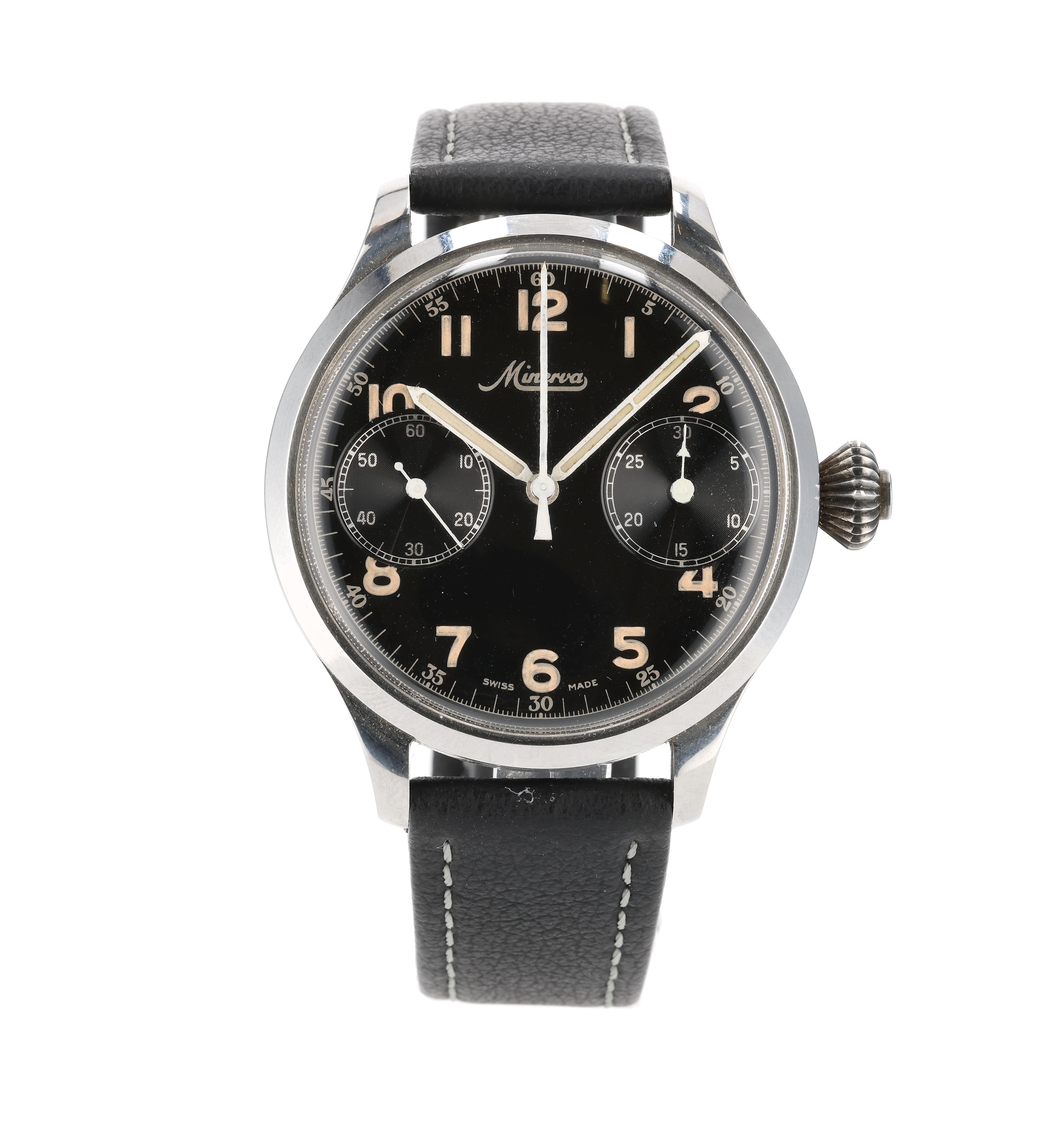 Minerva Stainless steel Black 1930 Austria | Wrist and Pocket