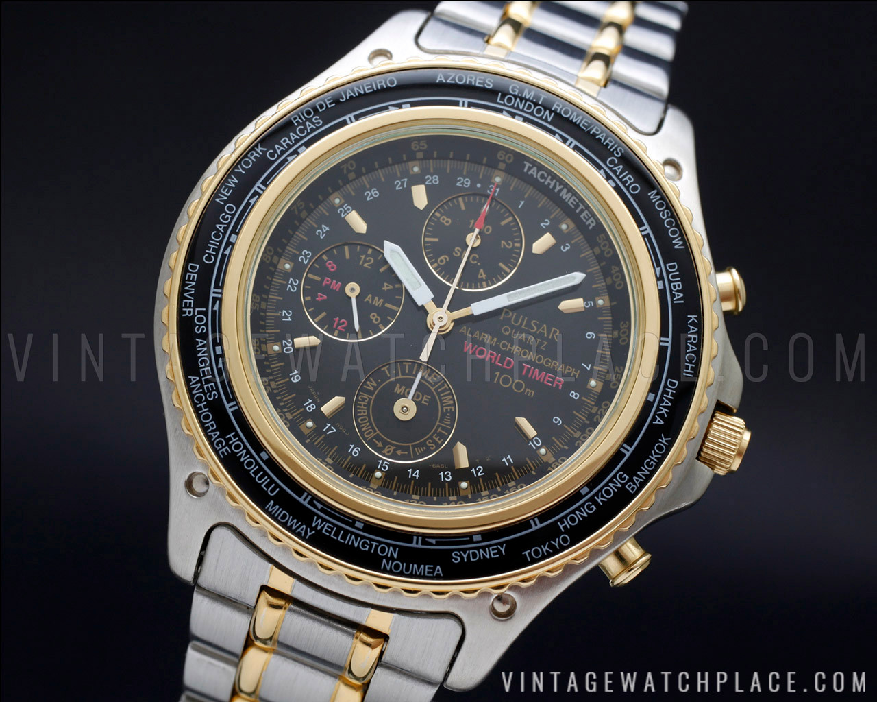 Pulsar N94J-6A10 Stainless steel Black and Golden 1990 | Dealer