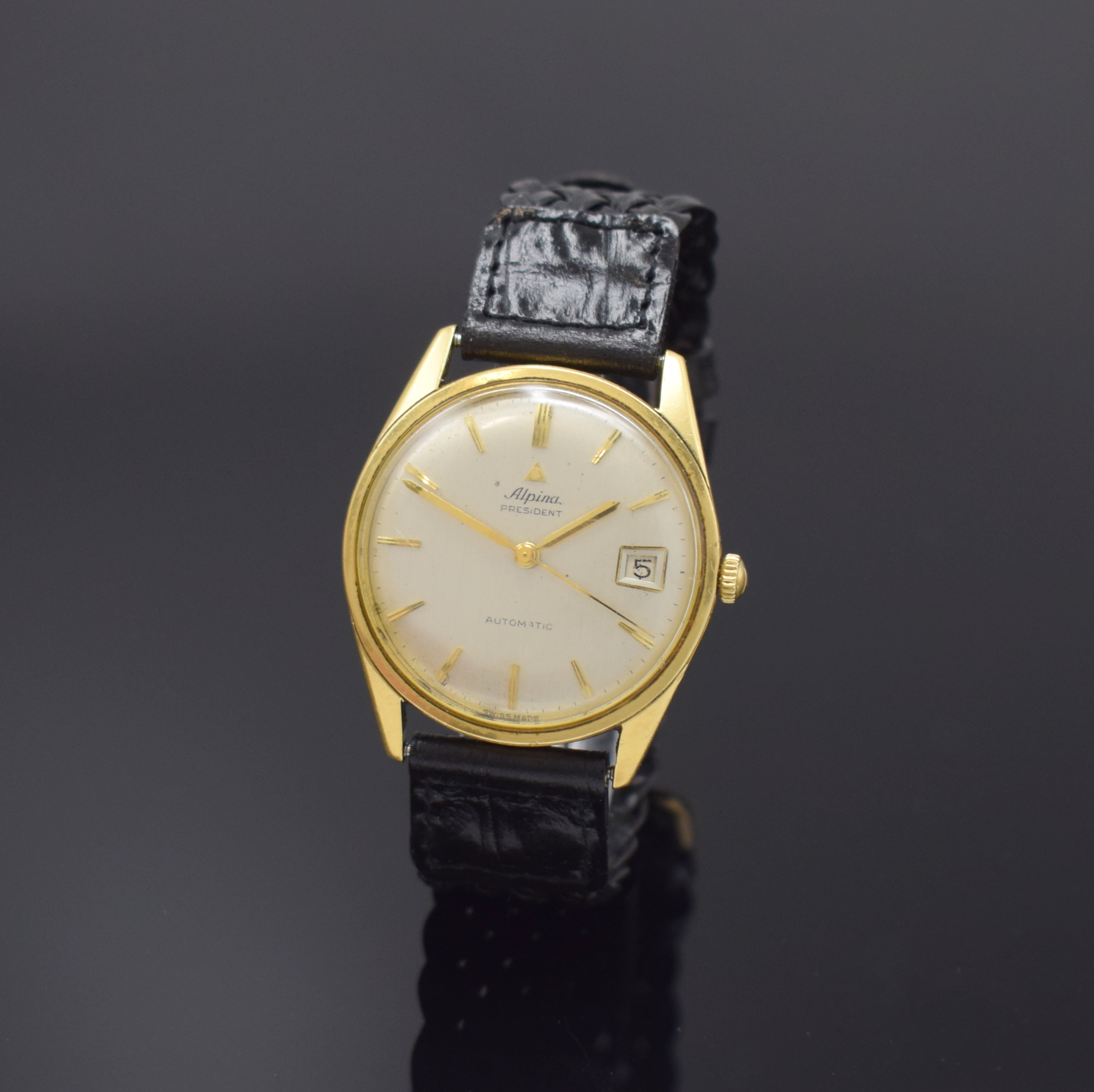 Alpina President 18k yellow gold Silver 1960 Germany | Clocks part