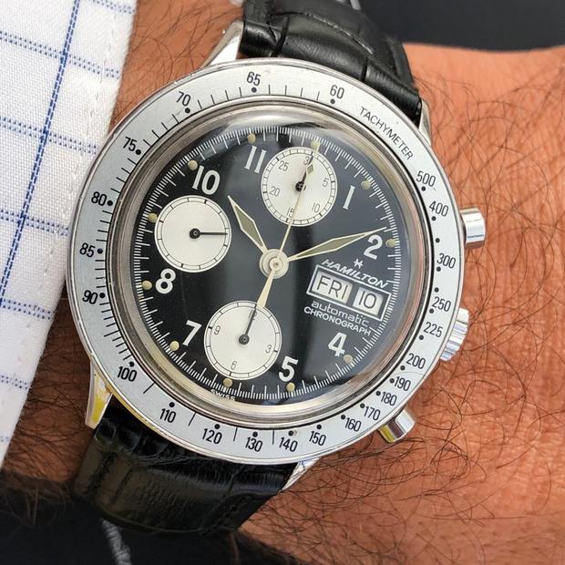 Hamilton 9379 DIAL RARE NICE TOP Stainless steel Black 1980