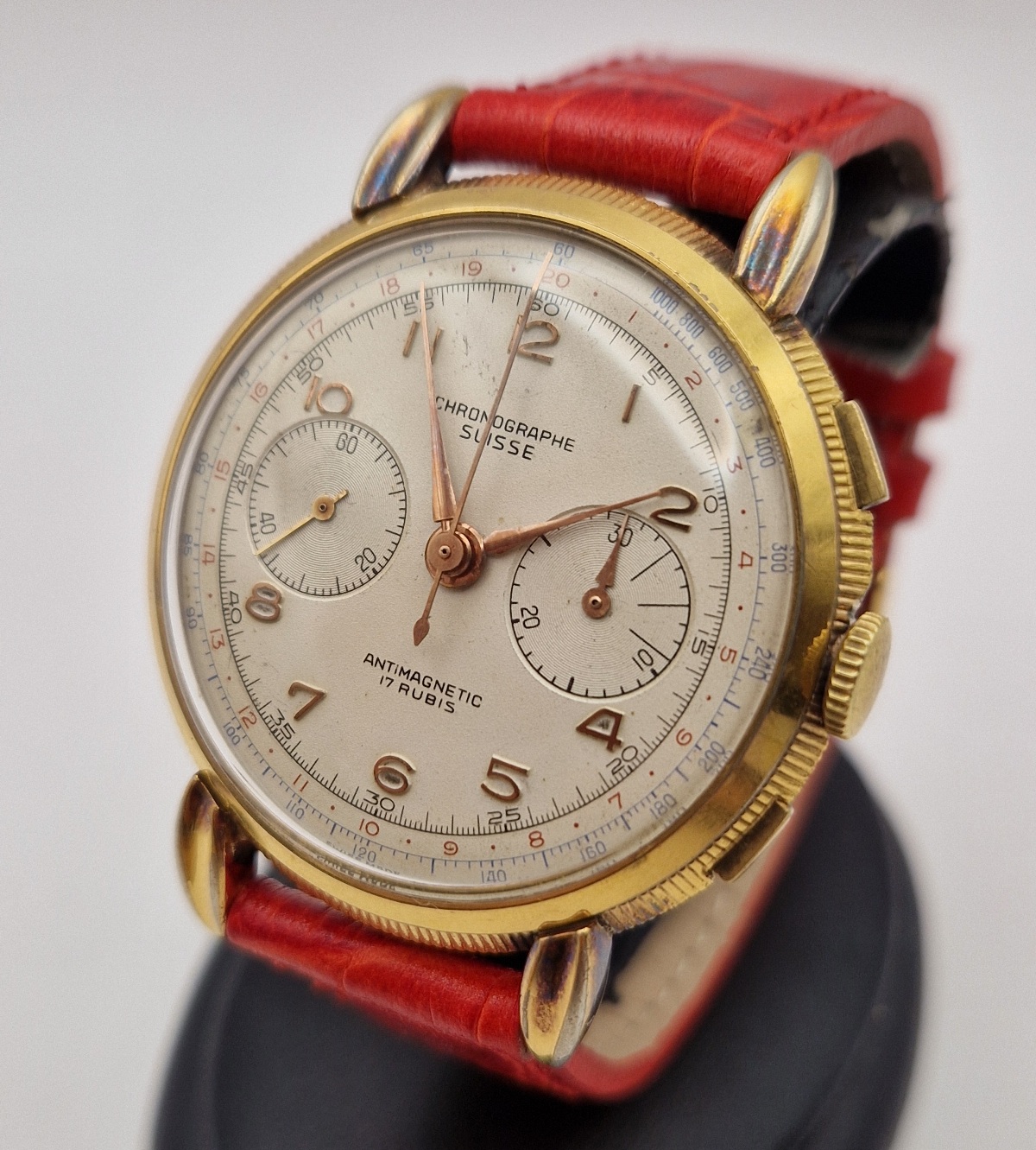 Chronographe Suisse Cie Yellow gold Silver 1960 France Weekly