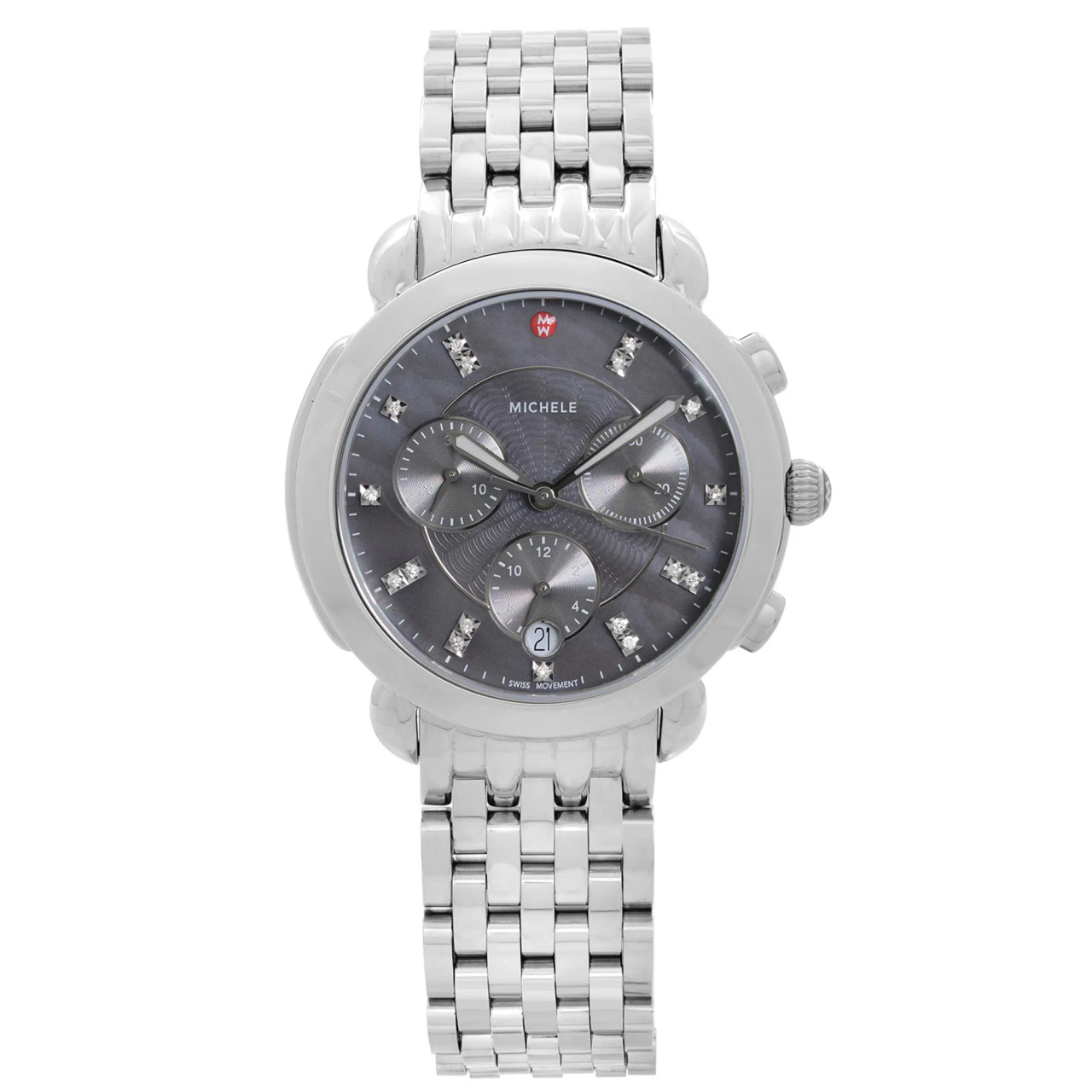 Michele Women\'s Stainless Steel Chronograph Sport Quartz Watch MW01A00 w/ Date Michele Sport Sail Diamond Mother of Pearl Steel Women main image 4