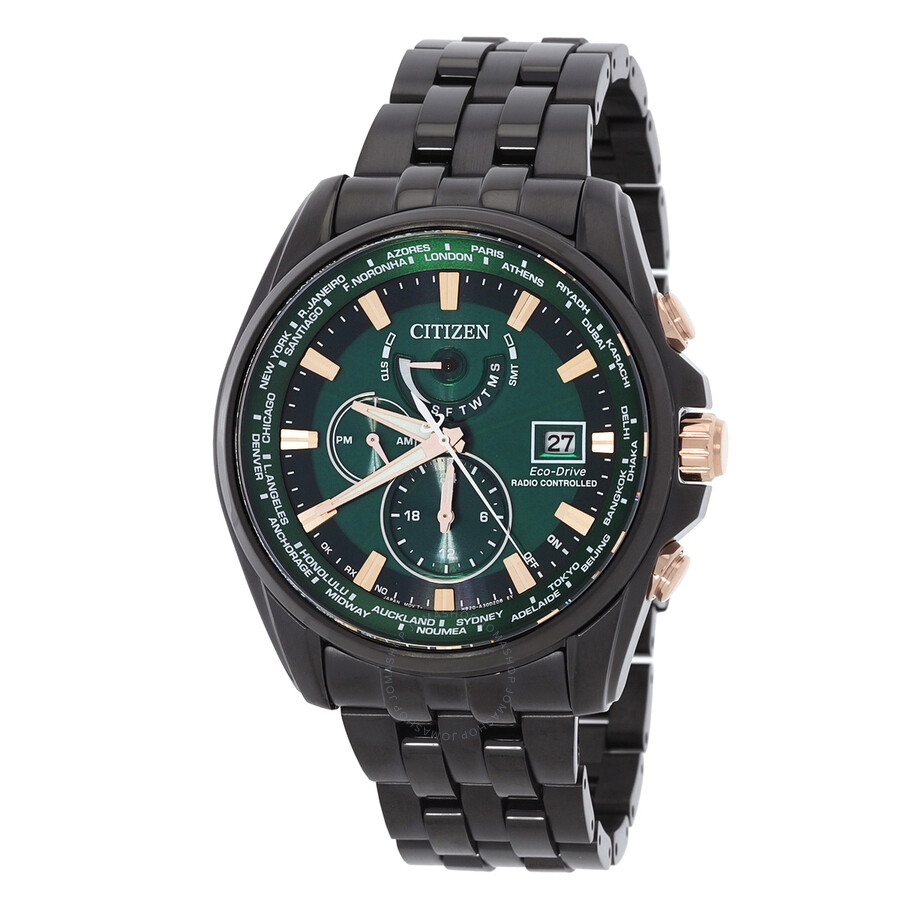グリーンオパールスフィアNo.2887 Citizen Perpetual Alarm World Time Eco-Drive GMT AT9128-87X