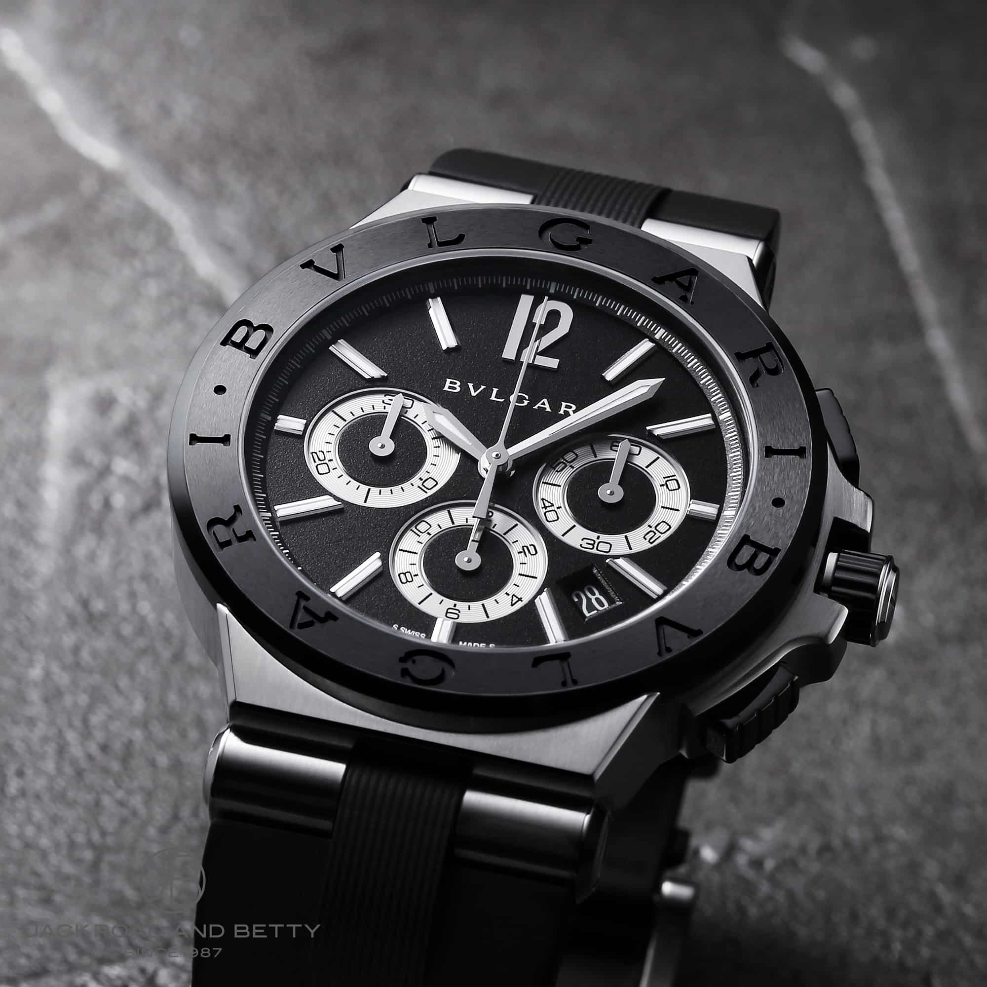 稼働品 BVLGARI ブルガリ DIAGONO ディアゴノ DG40SV ブラック文字盤 メンズ 自動巻き 腕時計 箱付き 8510056021 BVLGARI Diagono Ceramic Chronograph