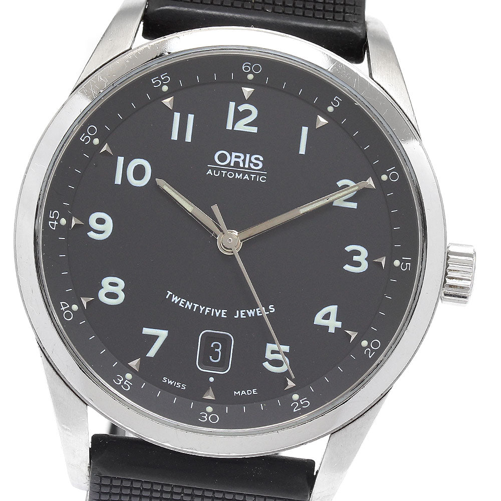 1円 稼働 オリス ORIS 7487 自動巻き ポインターデイト シルバー文字盤